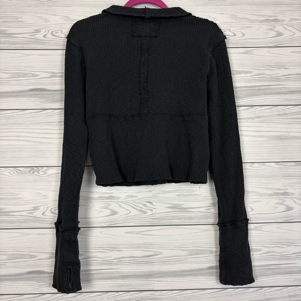 Free People We The Free Black Midnight Stretch Half Zip Crop Top Large - Picture 6 of 9